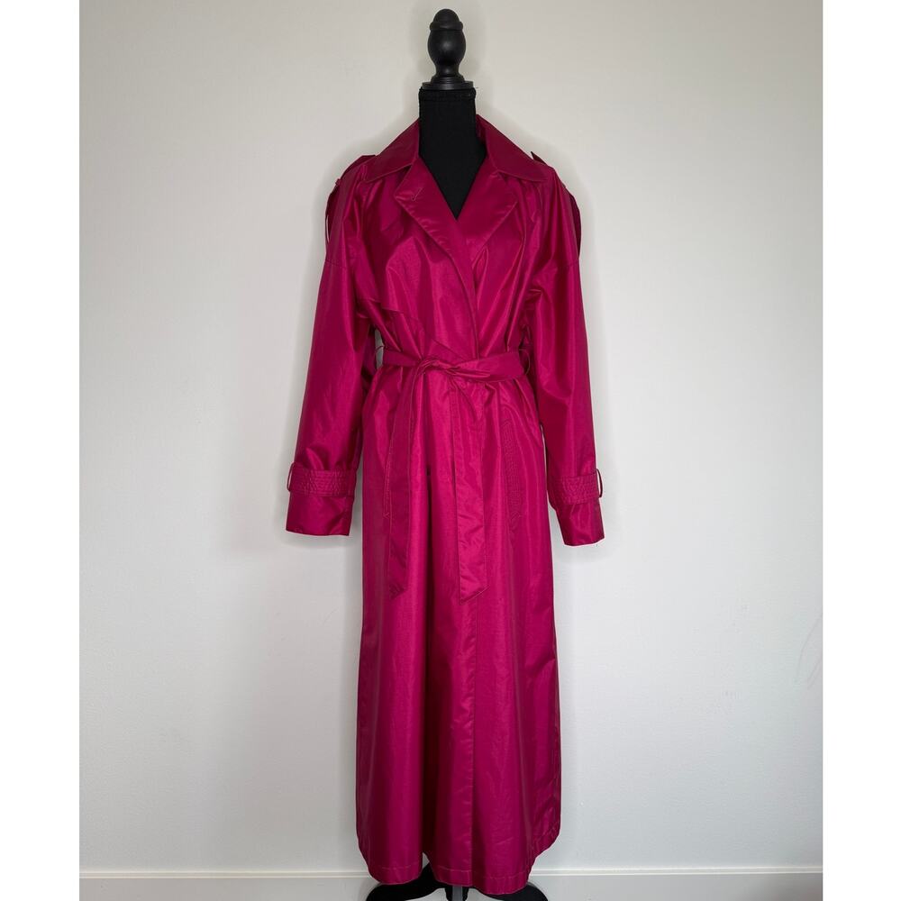 Vintage Hot Pink Trench Coat Belted Statement Jacket Barbiecore Glam Size 8